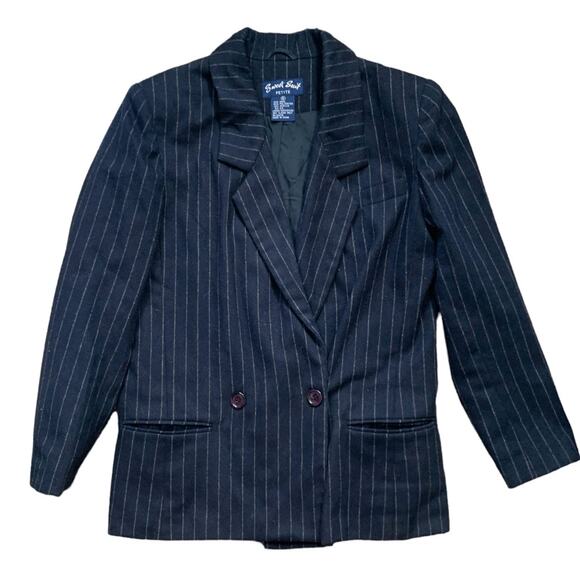 Vintage 80s Sweet Suit Petite Navy Pinstripe Wool Blend Blazer Jacket Size 4 - Picture 8 of 10